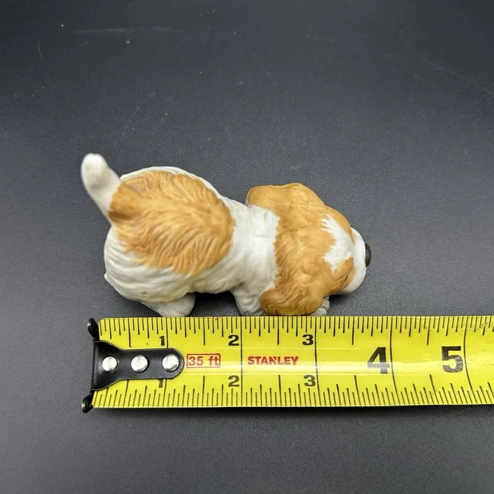 Vintage Homco #1407 Puppy Dog Bisque Porcelain Buff White Cocker Spaniel 3.5”